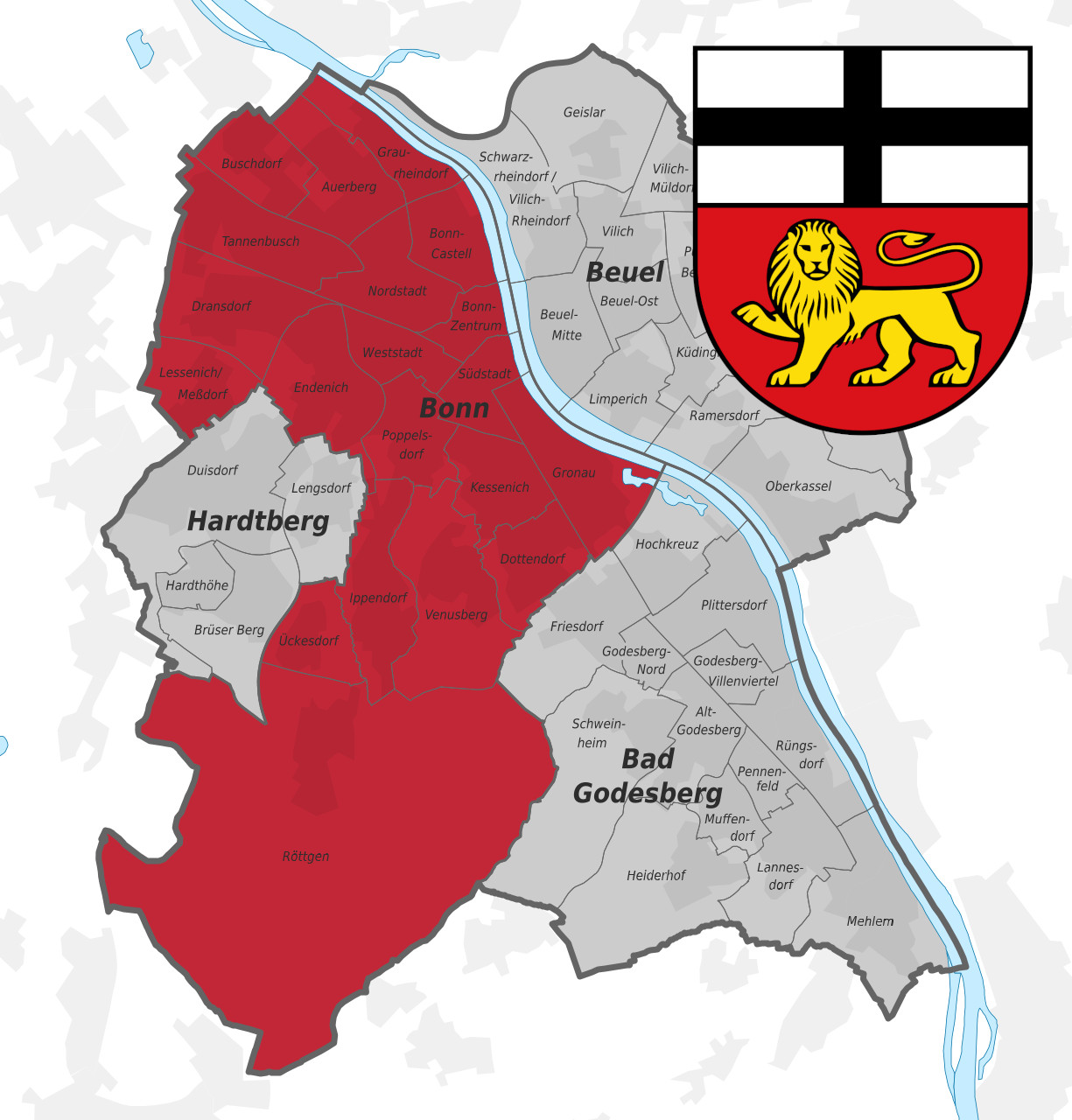 Karte und Wappen von Bonn